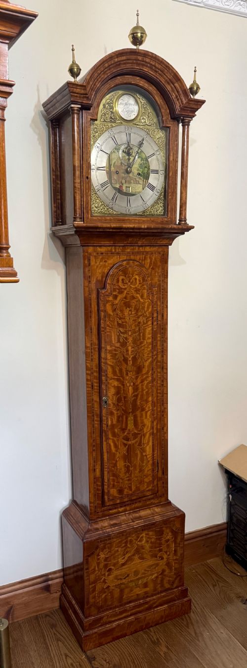 Antique Matquetry Inlaid Satin Wood Grandfather Clock by Thomas Reynolds Oxford
