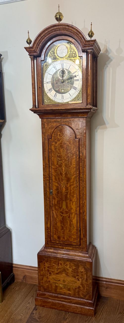 fig 2. Antique Matquetry Inlaid Satin Wood Grandfather Clock By Thomas Reynolds Oxford