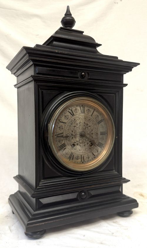 Beautiful Antique Ebonised Lenzkirch Mantel / Bracket Clock with Silvered Dial
