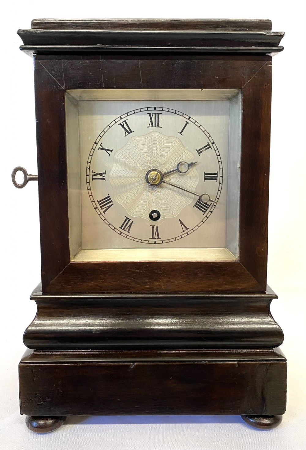 Antique Single Fusee English Four GlassLibrary Clock With Campaign Carry Handle