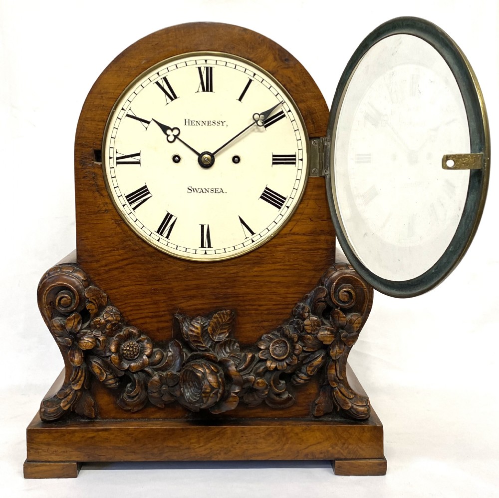 Antique Oak Double Chain Fusee Bracket Clock And Bracket By Hennessy Swansea View V