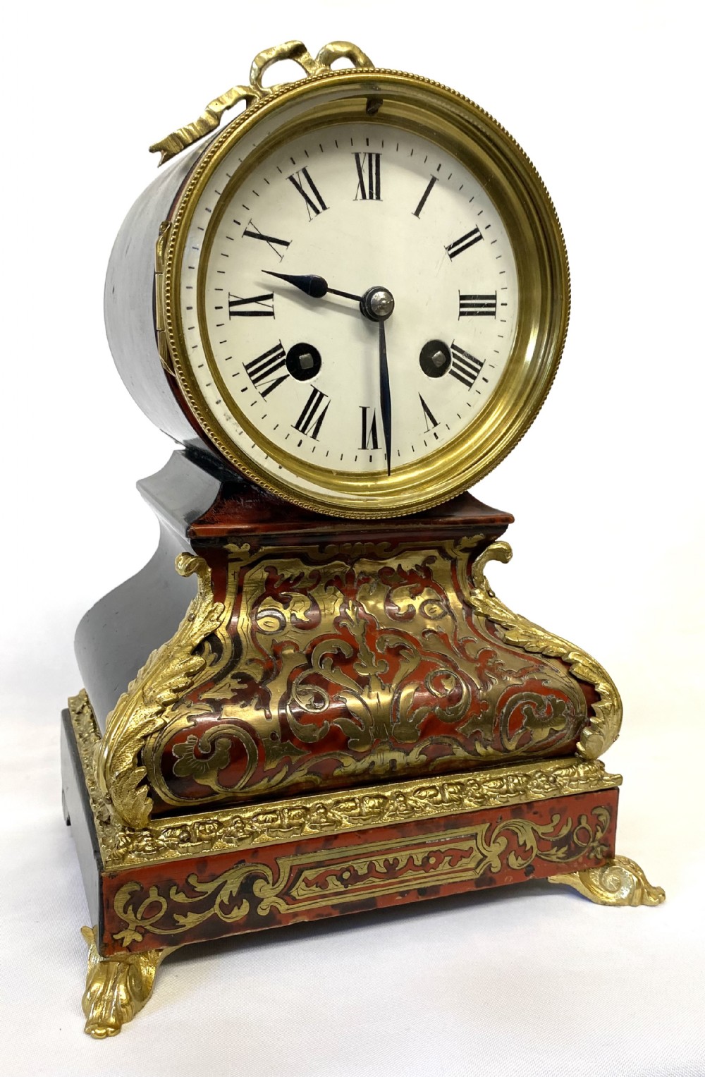 Antique French Boulle Mantel Clock With Unusual Shape And Ormolu Mounts