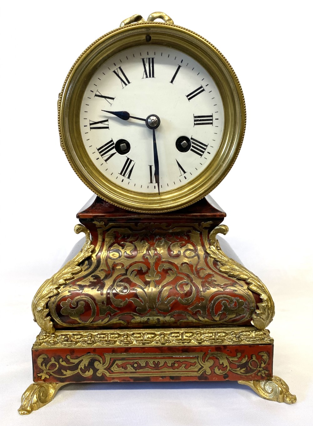 Antique French Boulle Mantel Clock With Unusual Shape And Ormolu Mounts View III