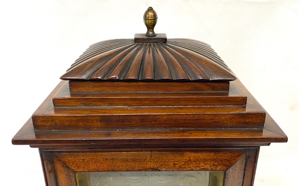 Antique Mahogany Single Fusee Four Glass Library Clock With A Shaped Top View II