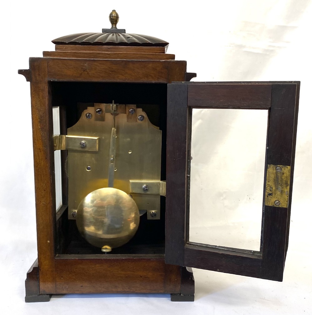 Antique Mahogany Single Fusee Four Glass Library Clock With A Shaped Top View XI