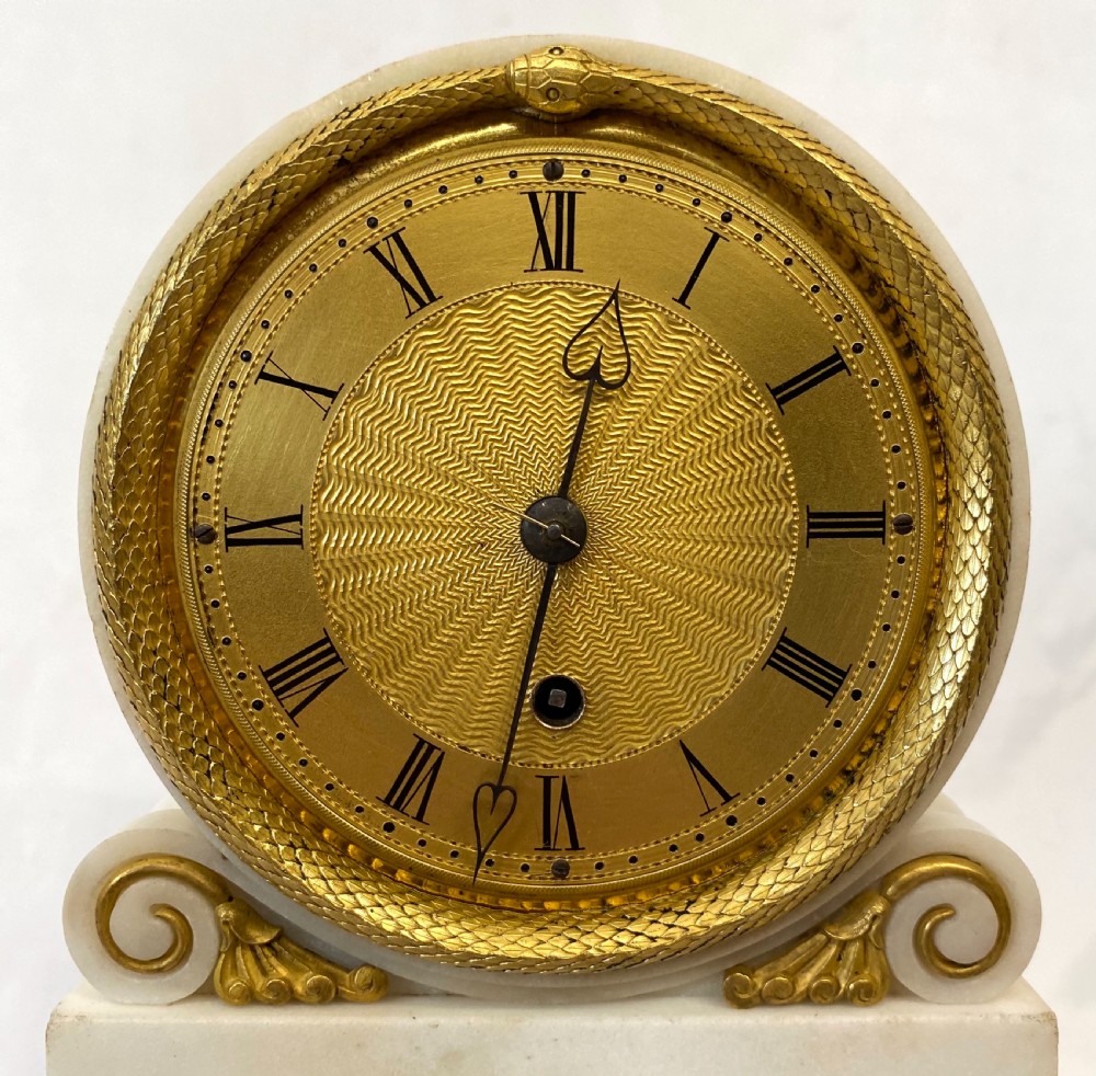 Antique Regency White Marble Single Fusee Mantel Clock By Nicoll Great Portland St London with Ormolu Mounts View III