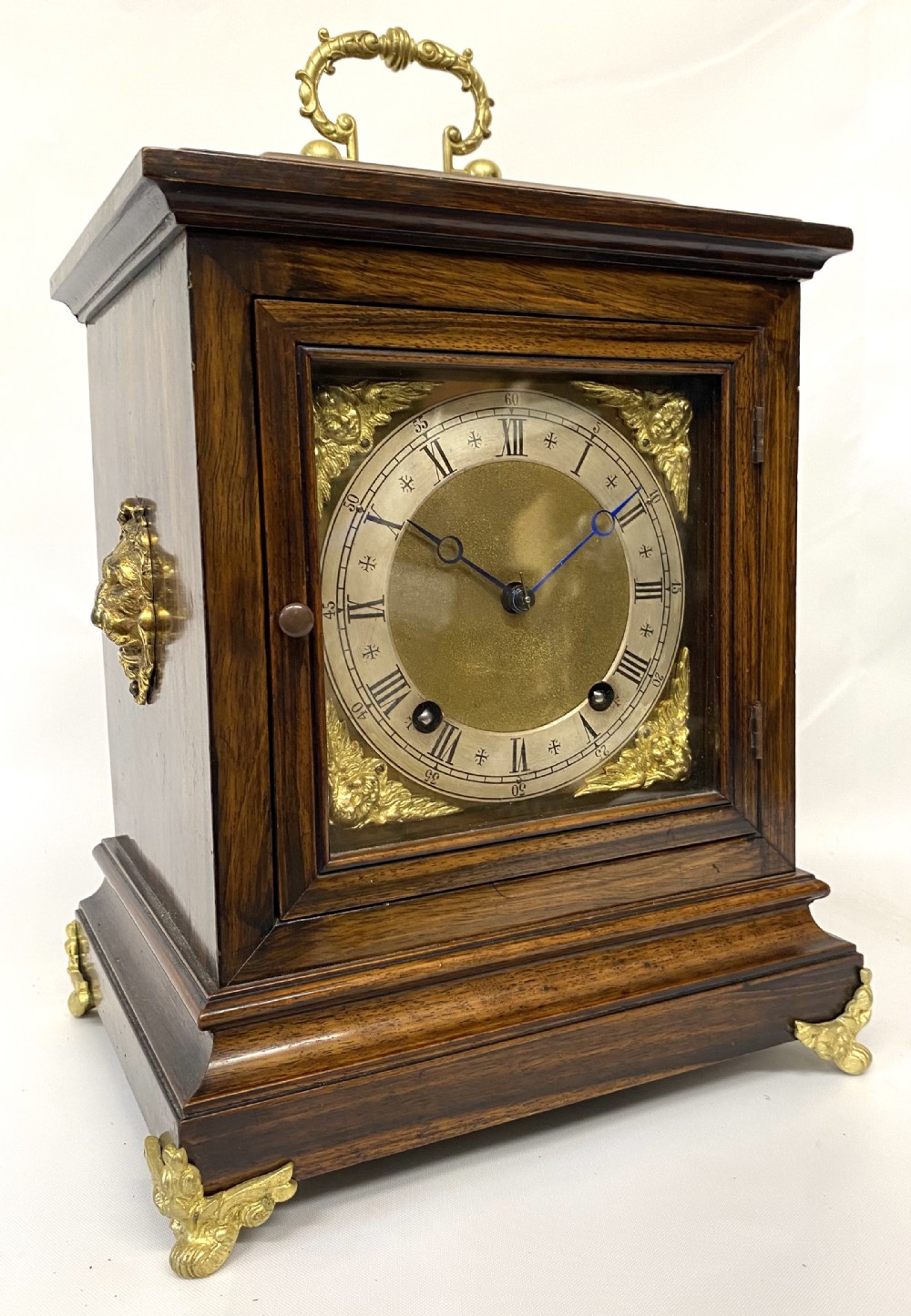 Antique Oak Cased Quarter Chiming Ting Tang Mantel Clock by Winterhalder & Hofmeier