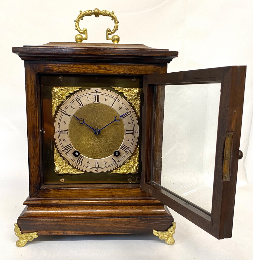 Antique Oak Cased Quarter Chiming Ting Tang Mantel Clock by Winterhalder & Hofmeier View III