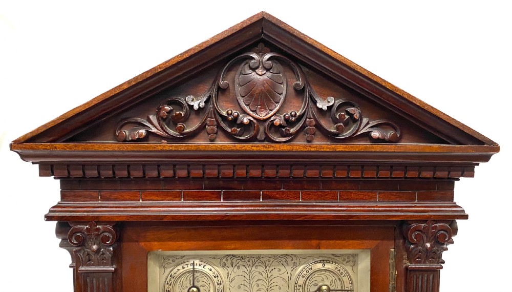 Antique Double Fusee Architectural Mantel Clock With A Silvered Dial View V