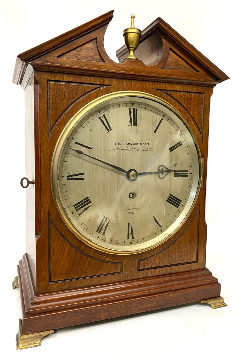 Antique Oak Single Fusee Mantel Clock With Shaped Top By Thomas Gammage London