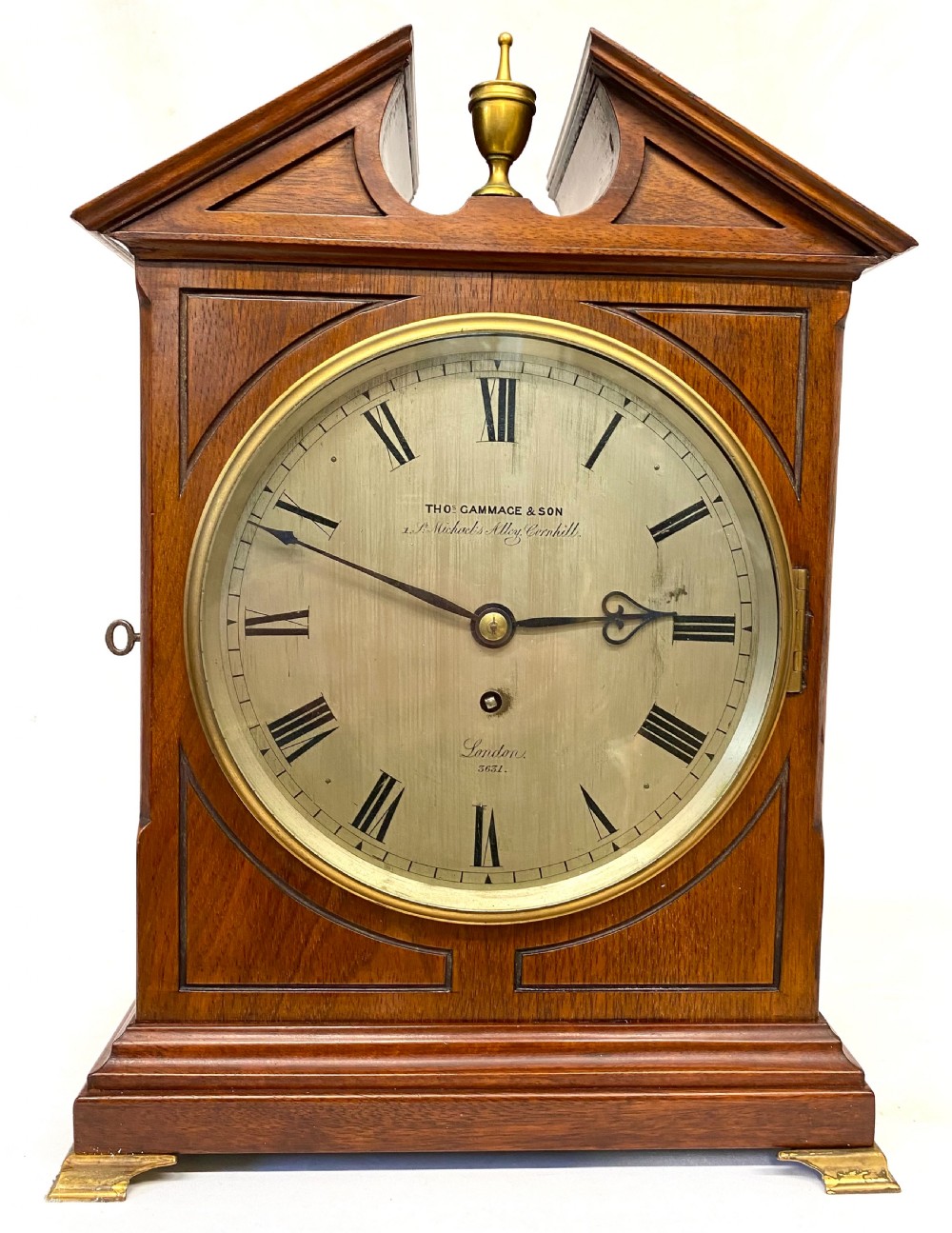 Antique Oak Single Fusee Mantel Clock With Shaped Top By Thomas Gammage London View II