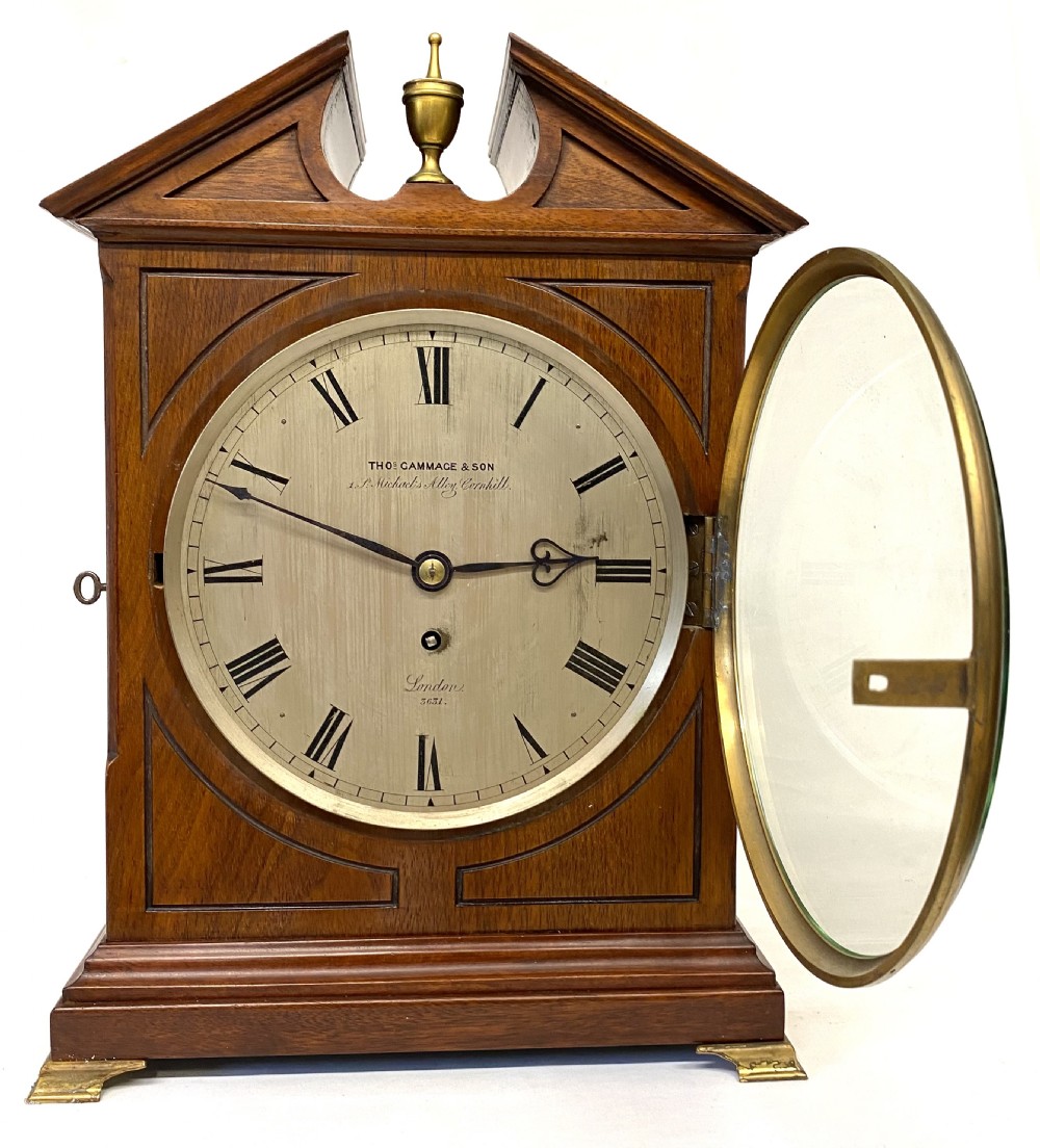 Antique Oak Single Fusee Mantel Clock With Shaped Top By Thomas Gammage London View III