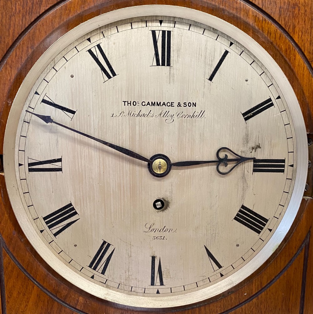 Antique Oak Single Fusee Mantel Clock With Shaped Top By Thomas Gammage London View IV