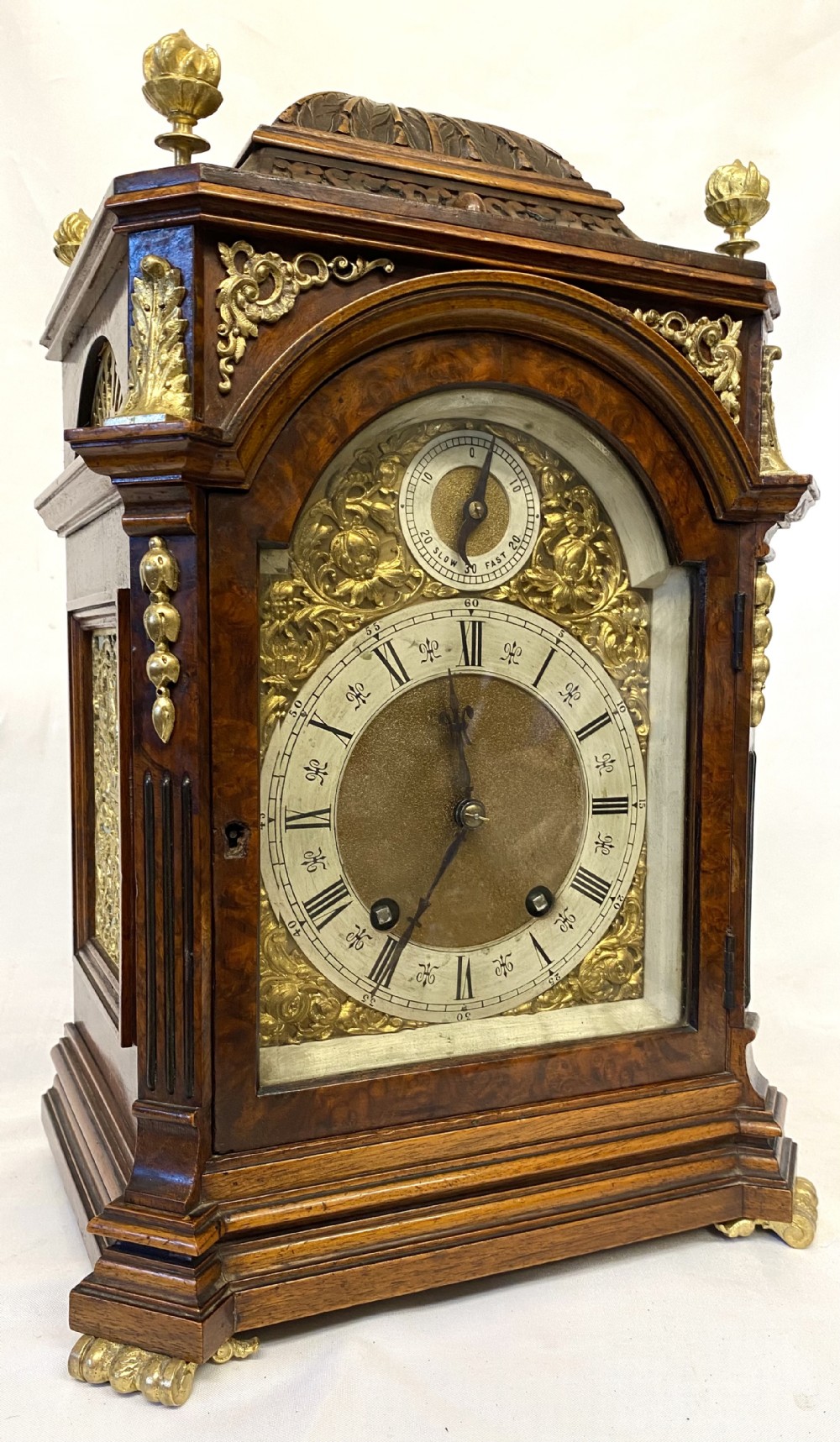 Antique Walnut German Ting Tang Mantel Clock With Ormolu Mounts By Lenzkirch