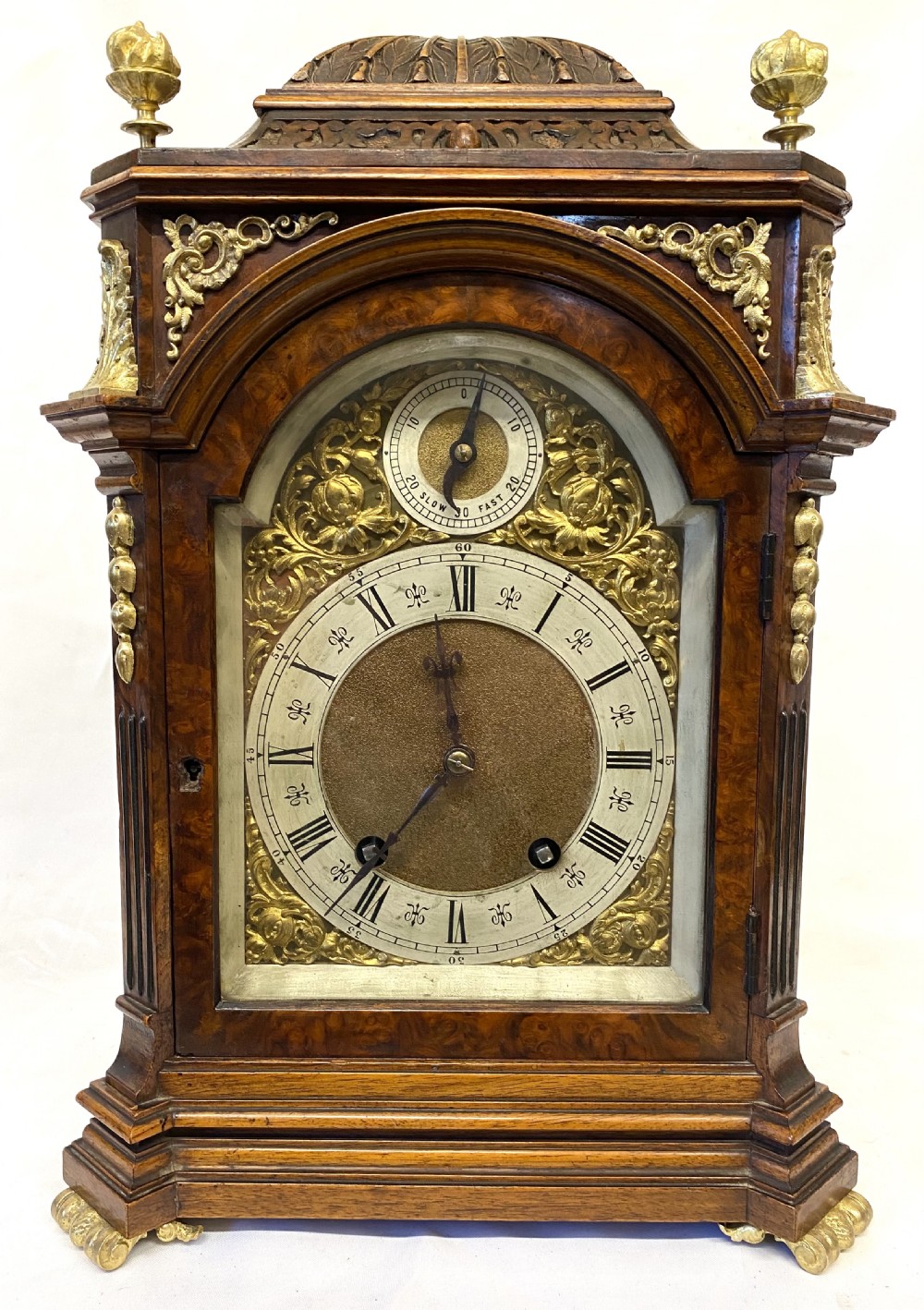 Antique Walnut German Ting Tang Mantel Clock With Ormolu Mounts By Lenzkirch View III