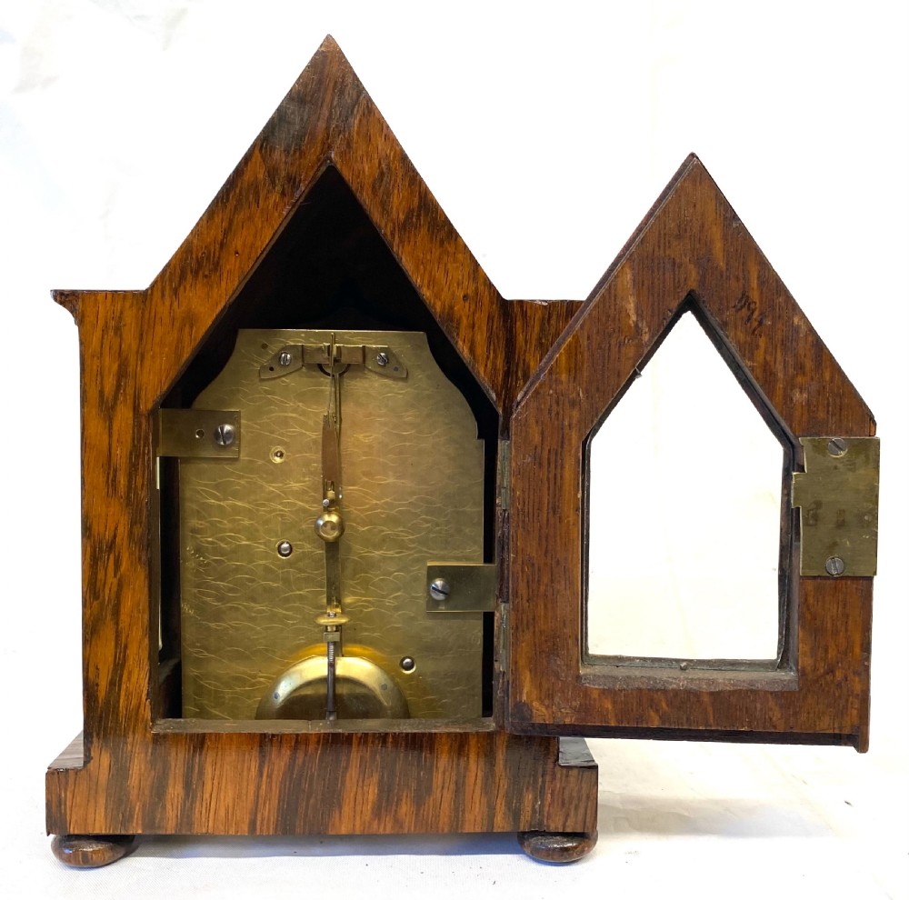 Antique Rosewood Single Fusee Mantel Clock With Gothic Case By Thomas Cox London View XI