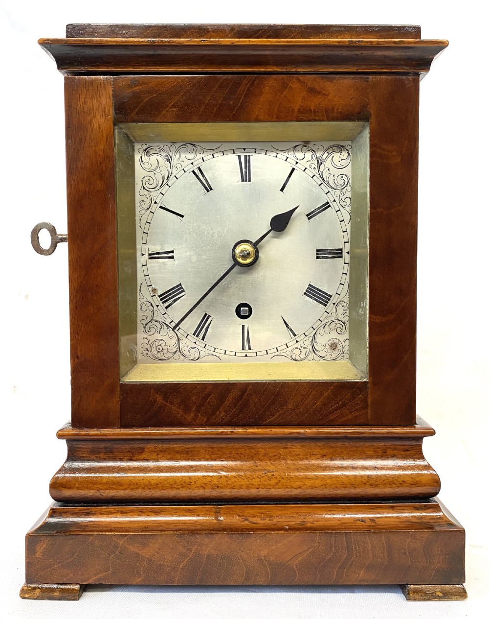Antique Single Fusee Mahogany Library Clock With Bevelled Glass Panels View II