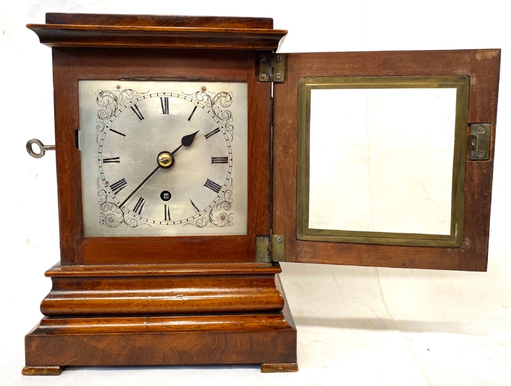 Antique Single Fusee Mahogany Library Clock With Bevelled Glass Panels View IV
