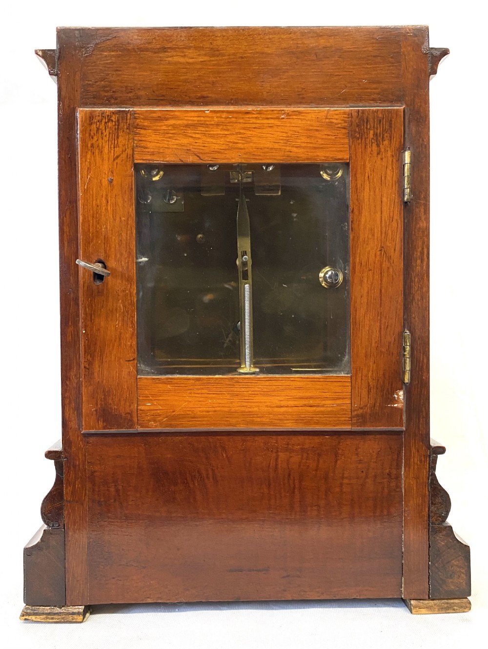 Antique Single Fusee Mahogany Library Clock With Bevelled Glass Panels View X