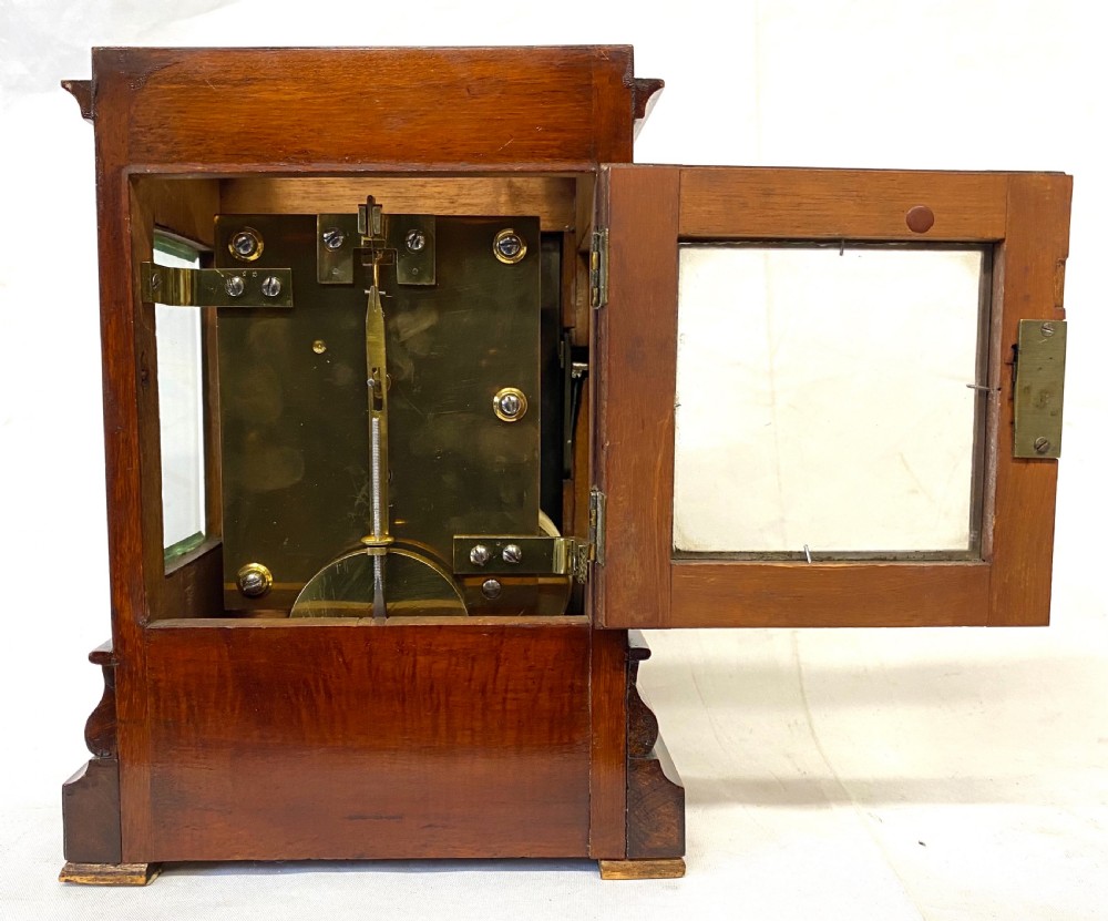 Antique Single Fusee Mahogany Library Clock With Bevelled Glass Panels View XI