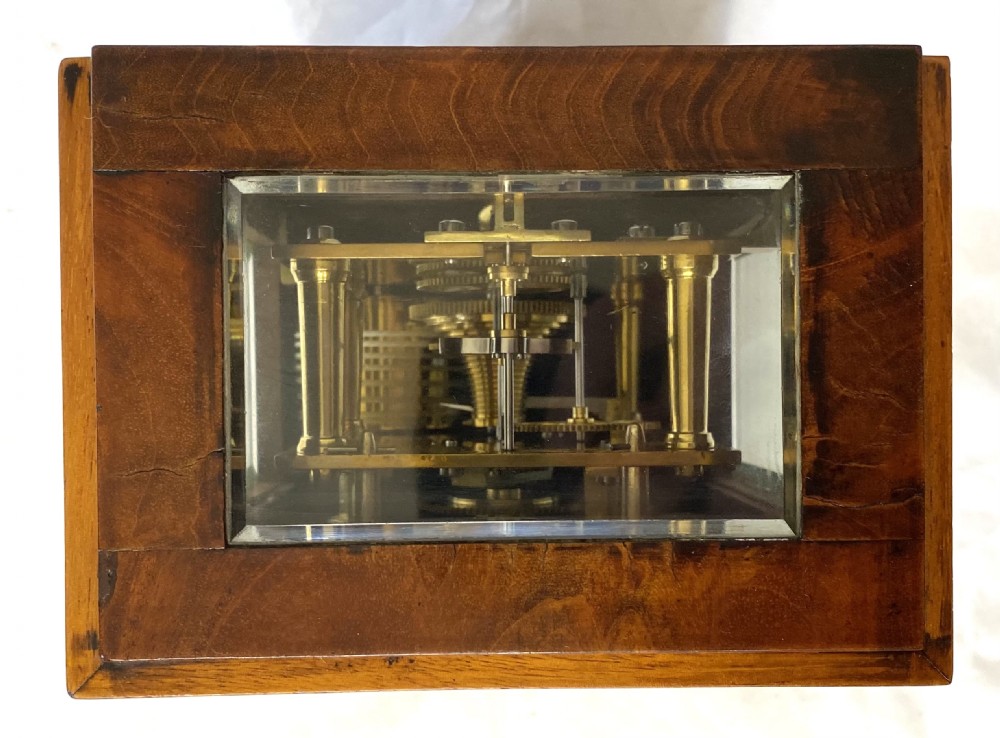 Antique Single Fusee Mahogany Library Clock With Bevelled Glass Panels View XIII