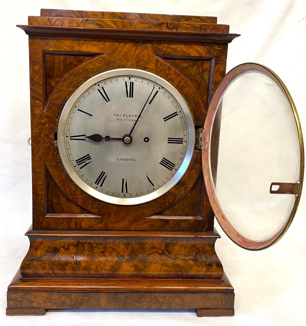 Large Antique Double Fusee walnut Mantel / Table Clock By George Blackie London View III
