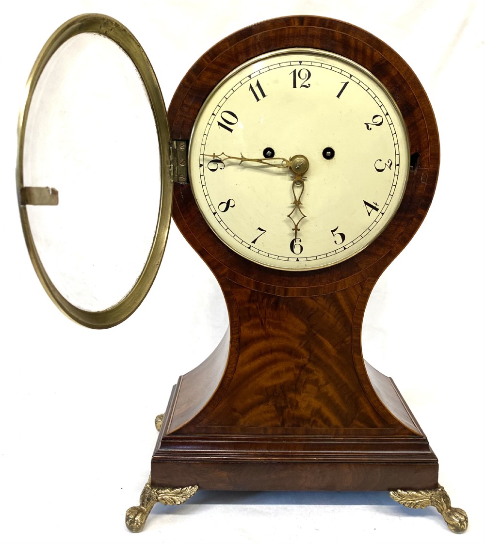 Large Antique Mahogany Double Fusee Balloon Mantel Clock With Engraved Movement View II