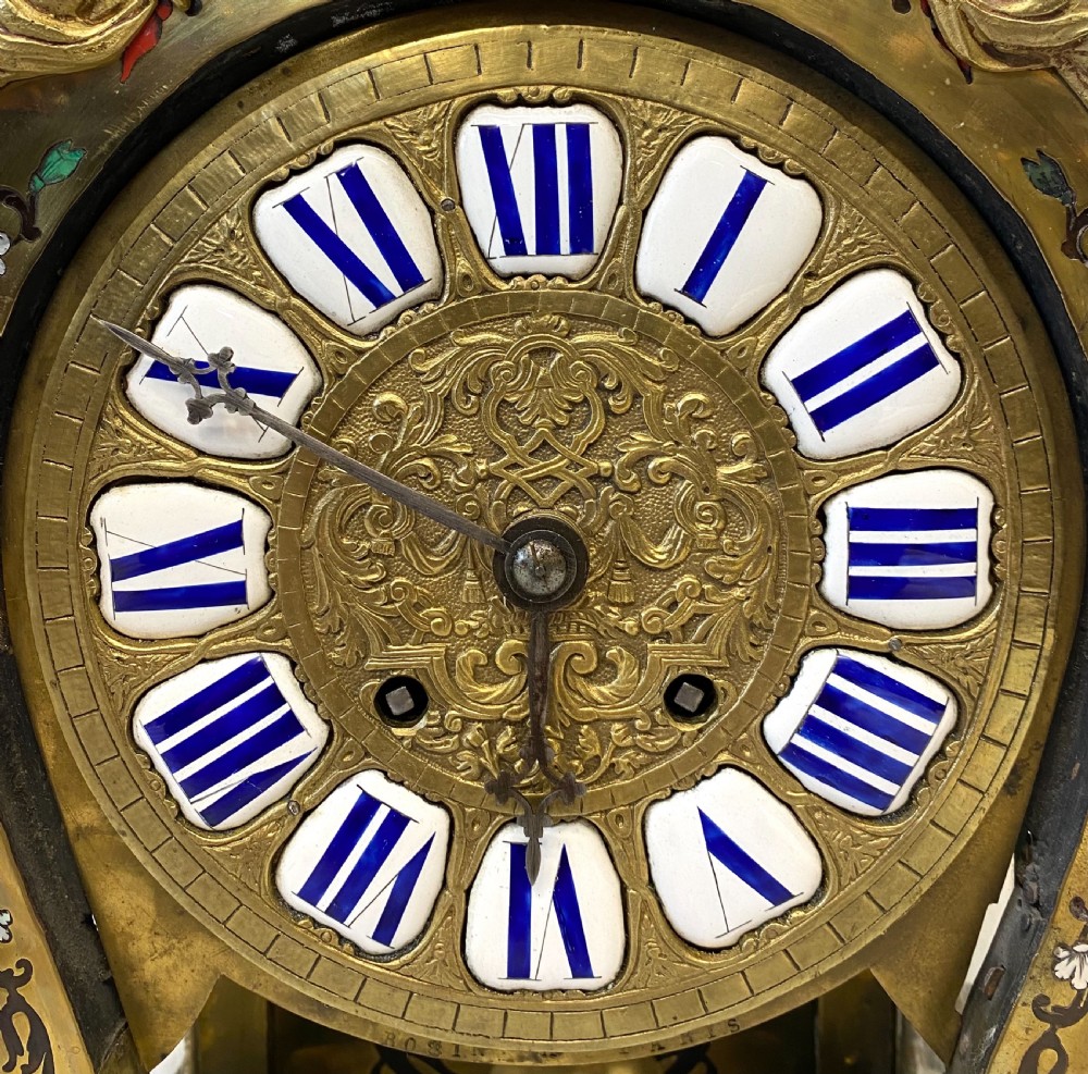 Large Antique French Boulle Clock Inlaid With Semi Precious Stone and Ormolu Mounts View IV