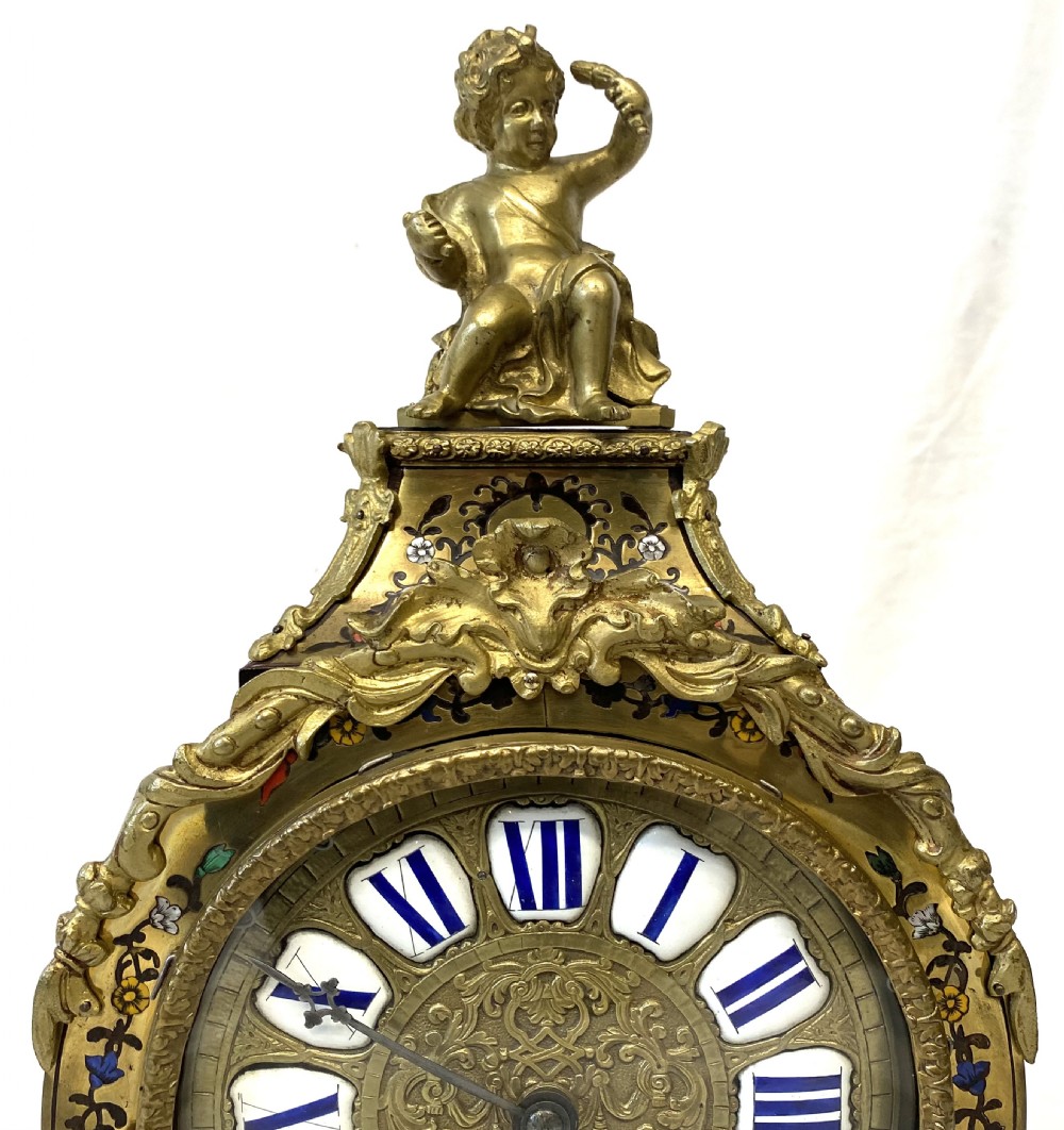 Large Antique French Boulle Clock Inlaid With Semi Precious Stone and Ormolu Mounts View V