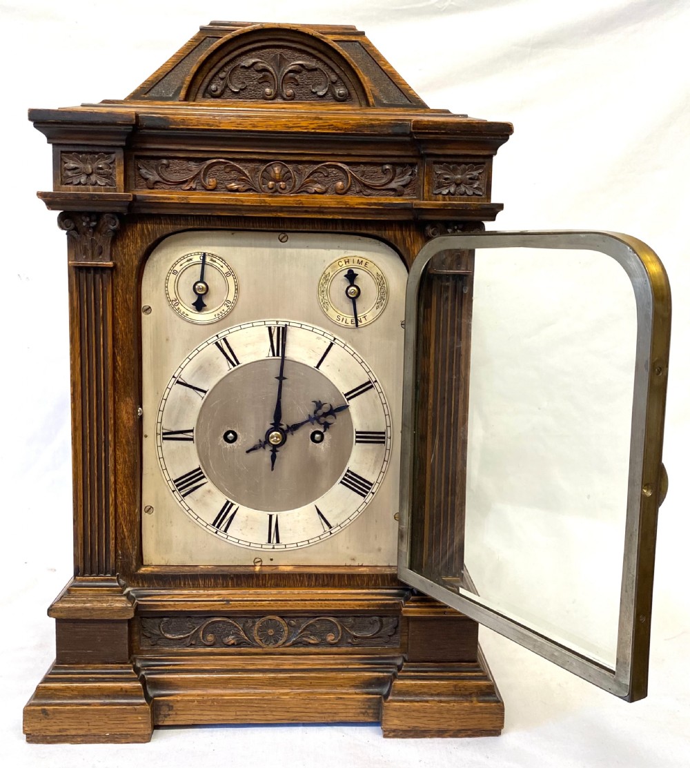Antique Oak Double Fusee Ting Tang Mantel Clock By Winterhalder & Hofmeier W&H View IV