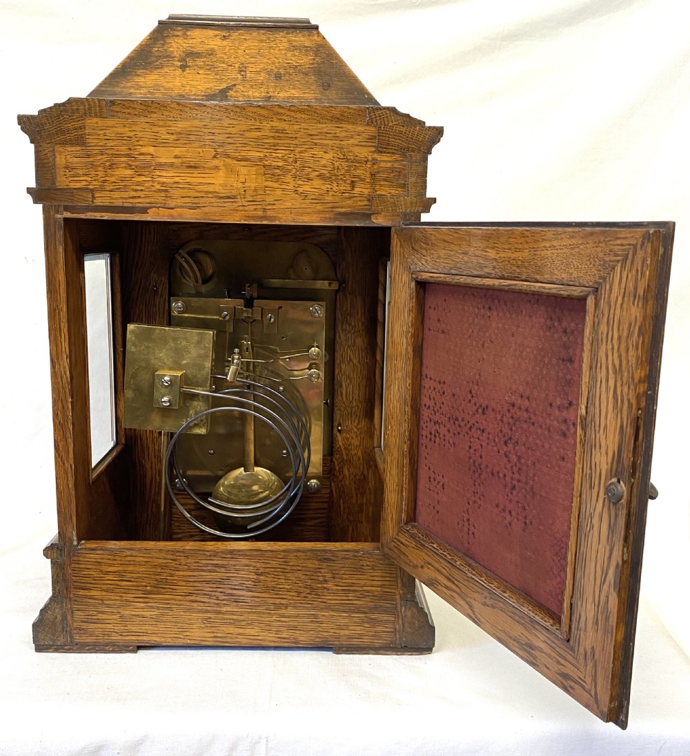 Antique Oak Double Fusee Ting Tang Mantel Clock By Winterhalder & Hofmeier W&H View X