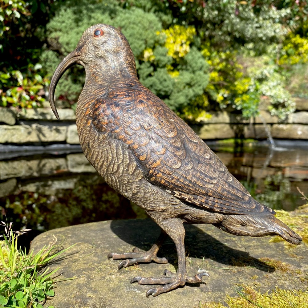 Stunning Large Antique Austrian Cold Painted Bronze Curlew By Franz Xaver Bergman View V