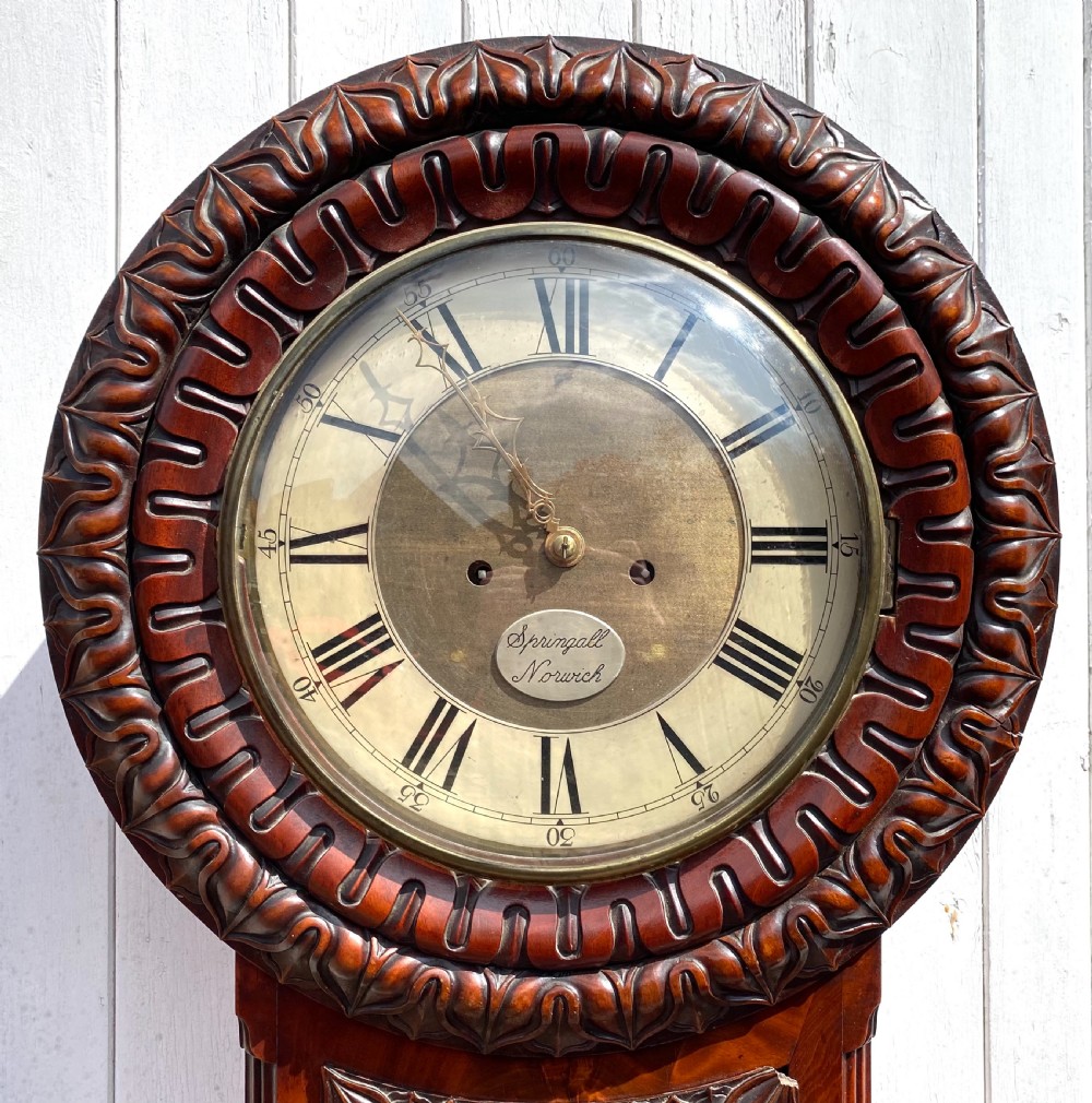Stunning Antique Mahogany Tavern Wall Clock With Glass Door And Brass Weights View IV