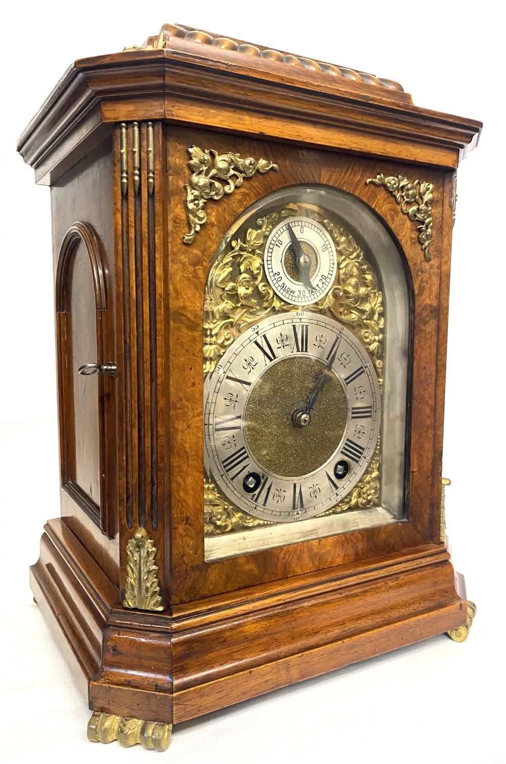 Antique Walnut Shaped Bracket Clock With Ormoul Mounts By Lenzkirch