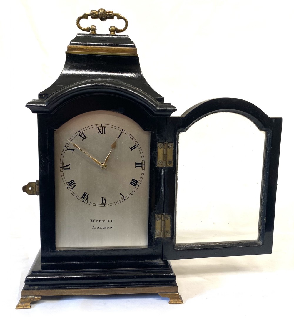 Antique Miniature Ebonised Single Fusee Four Glass Mantel Clock Webster London View VI