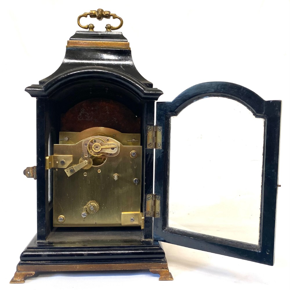 Antique Miniature Ebonised Single Fusee Four Glass Mantel Clock Webster London View IX