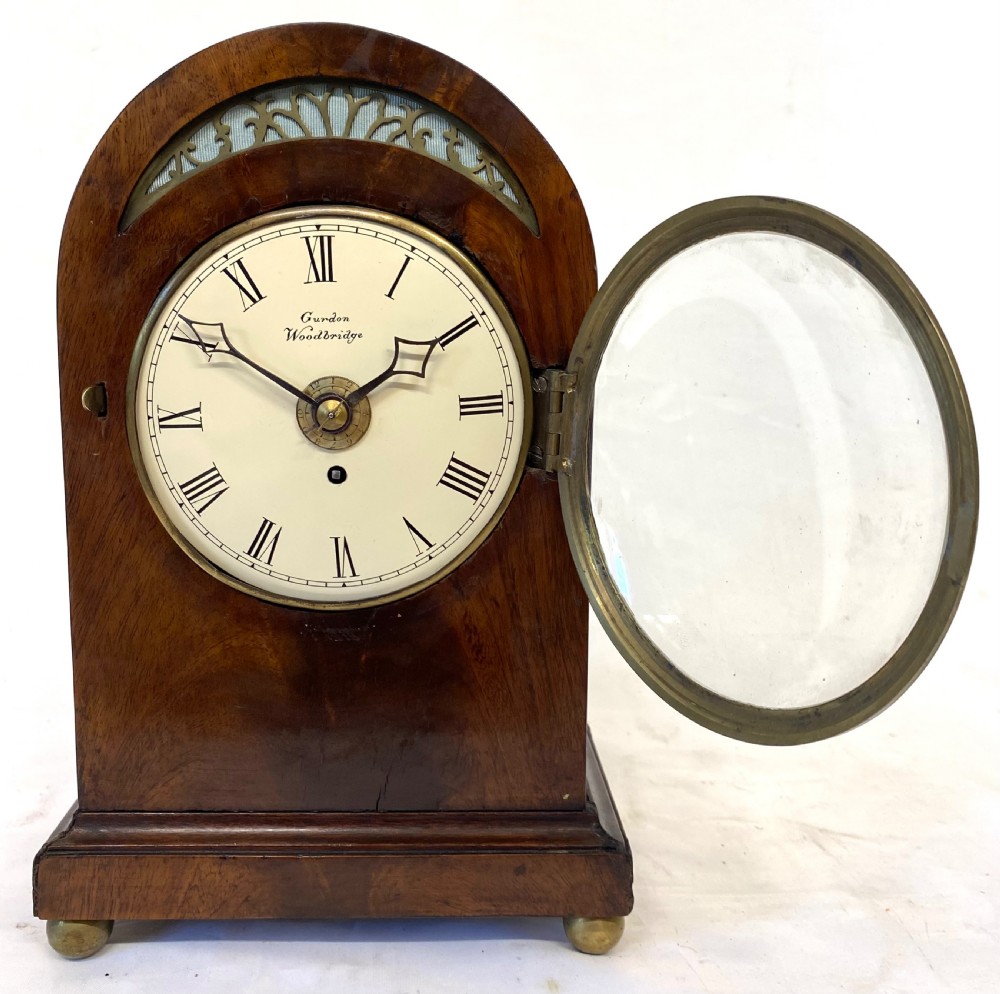 Antique Mahogany Miniature Single Fusee Alarm Mantel Clock By Gurdon Woodbridge View III