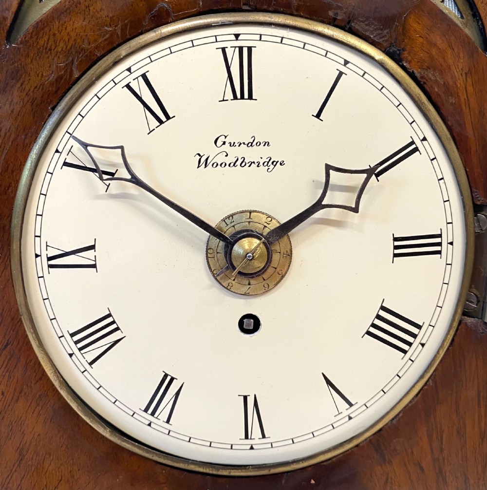 Antique Mahogany Miniature Single Fusee Alarm Mantel Clock By Gurdon Woodbridge View IV