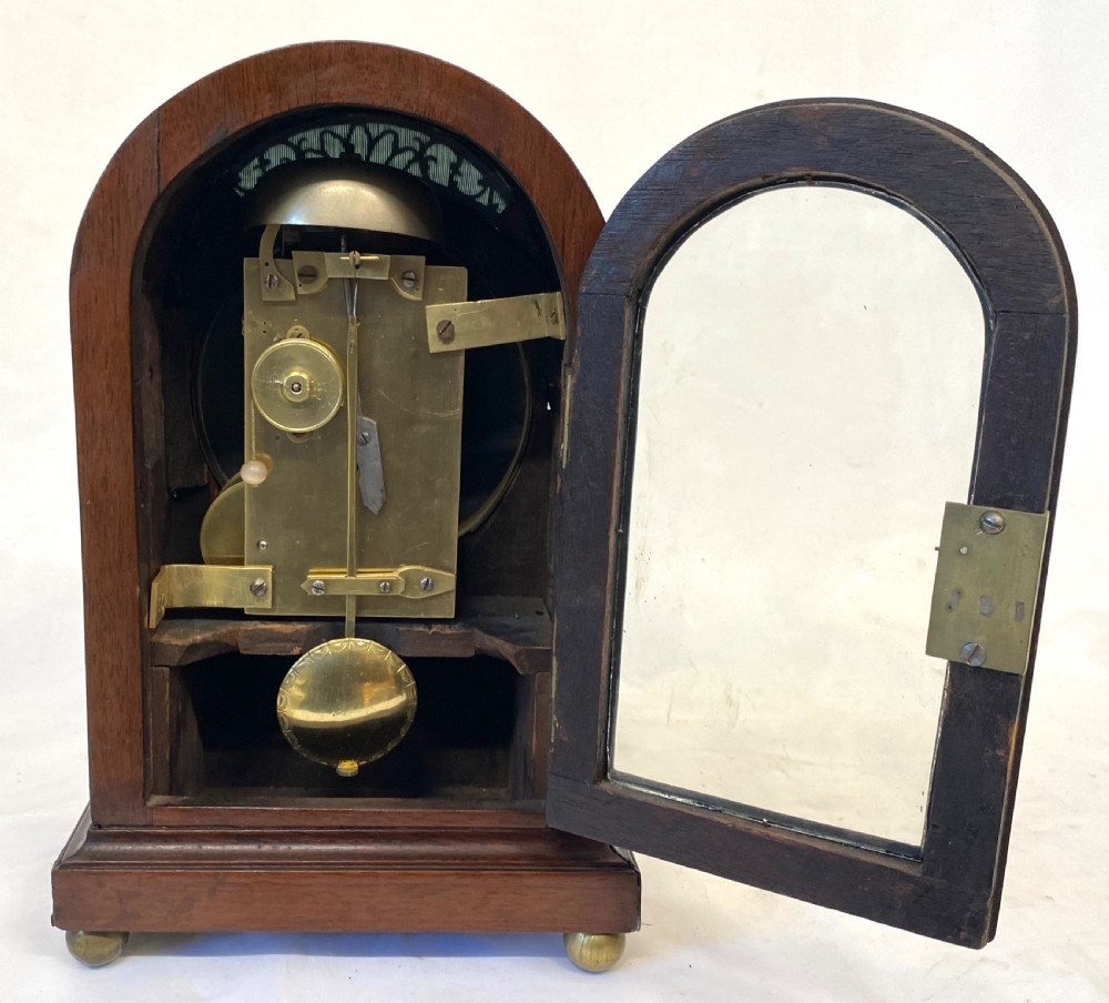 Antique Mahogany Miniature Single Fusee Alarm Mantel Clock By Gurdon Woodbridge View VII