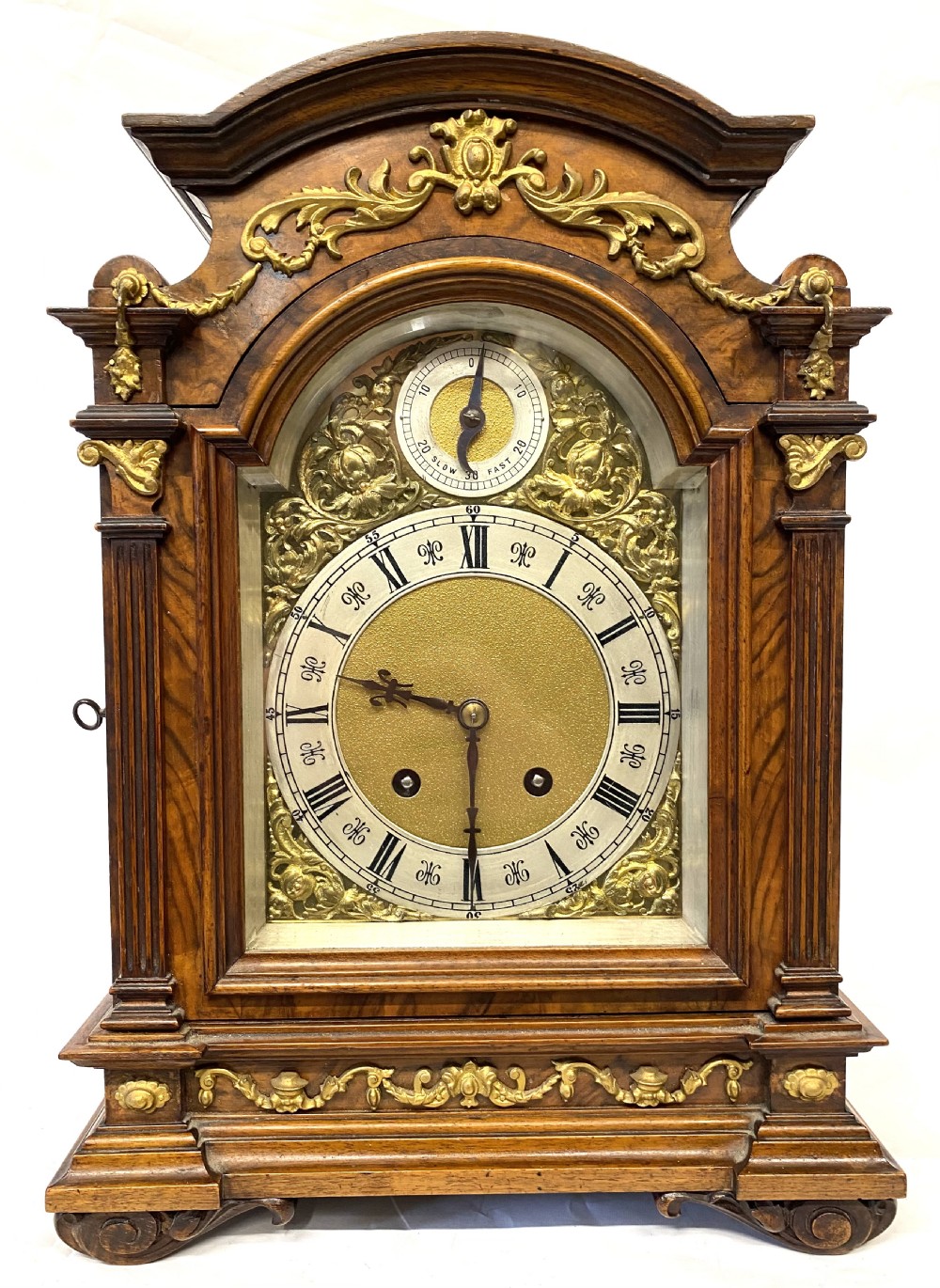 Antique Walnut Shaped Bracket Clock With Ormoul Mounts By Lenzkirch View II