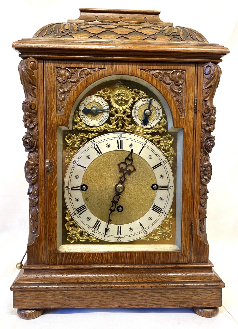 Antique Oak Triple Chain Fusee Mantel / Bracket Clock Playing Westminster Chimes