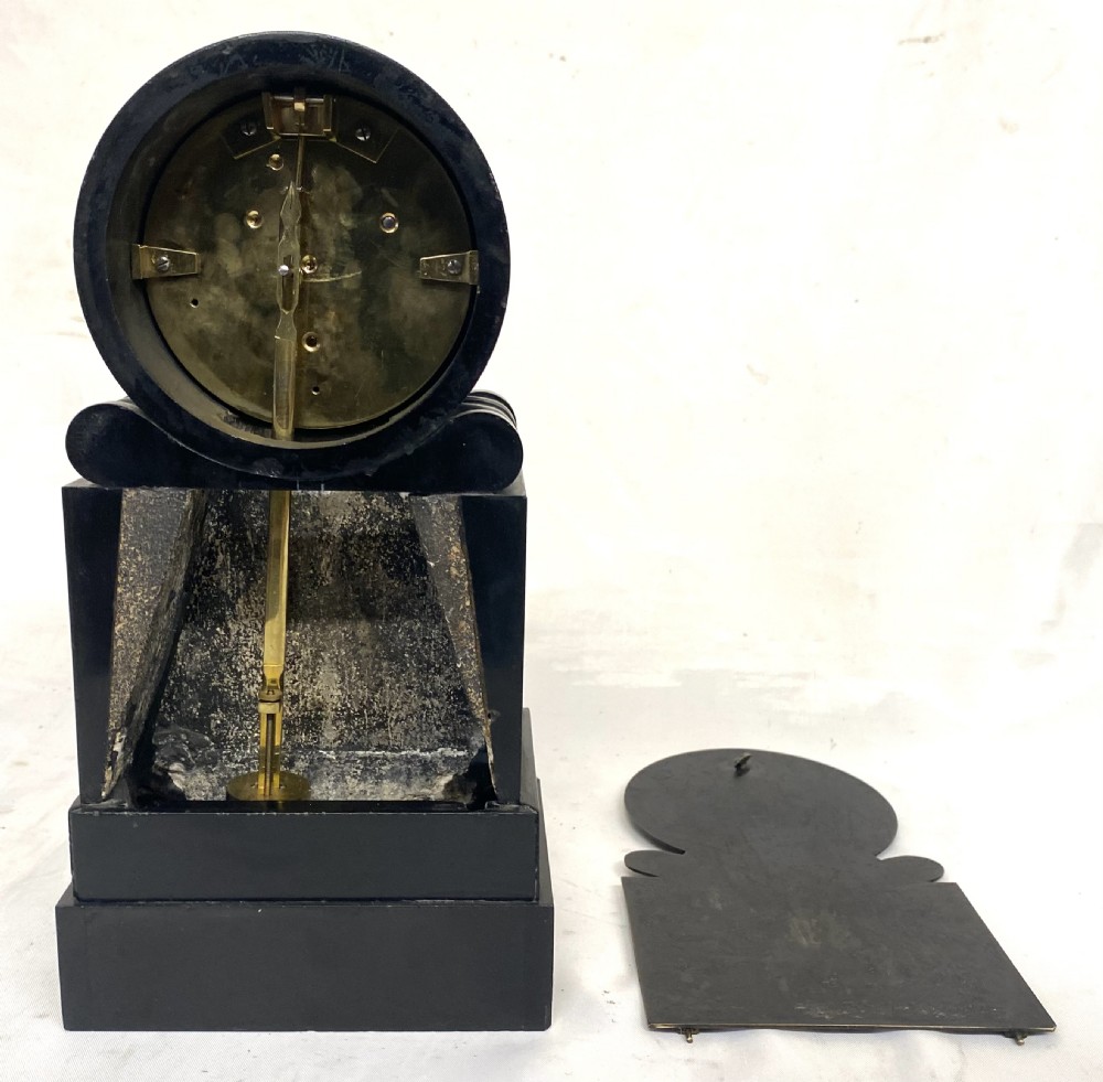 Antique Regency Black Marble Slate Single Fusee Mantel Clock By Vulliamy London View IX