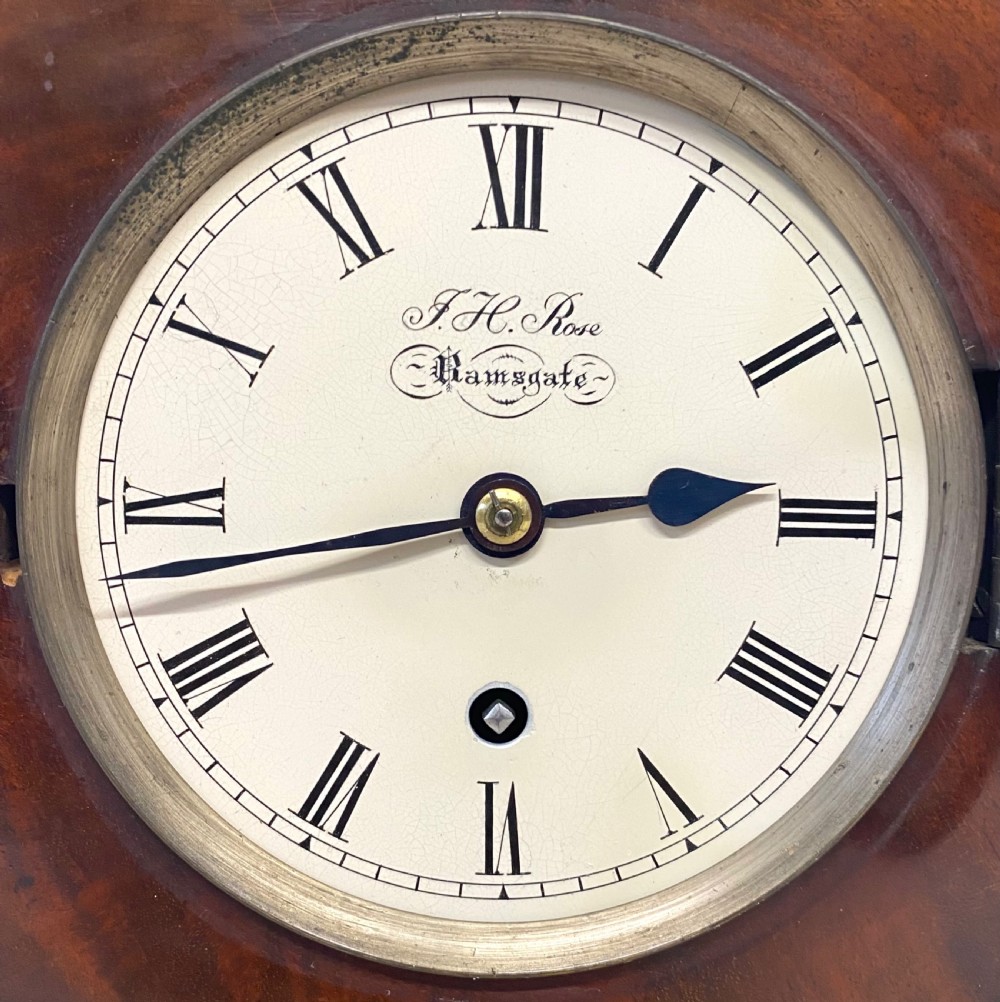 Antique Miniature Single Fusee Shaped Mahogany Mantel Clock J.H. Rose Ramsgate View IV