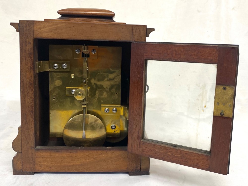 Antique Miniature Single Fusee Shaped Mahogany Mantel Clock J.H. Rose Ramsgate View IX