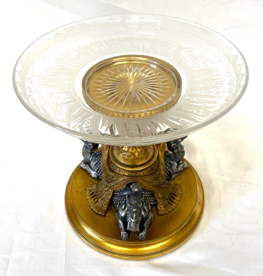 Antique Egyptian Revival Gilt Tazzer Centerpiece Gilt & Silverplated Bronze