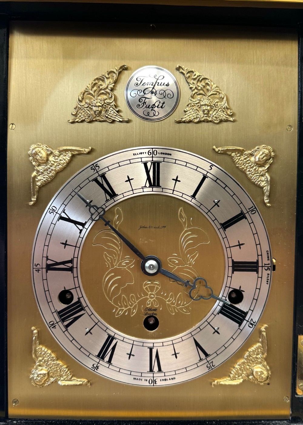 Stunning Musical Elliot London Black Chinoiserie Musical Clock Lacquered View IV