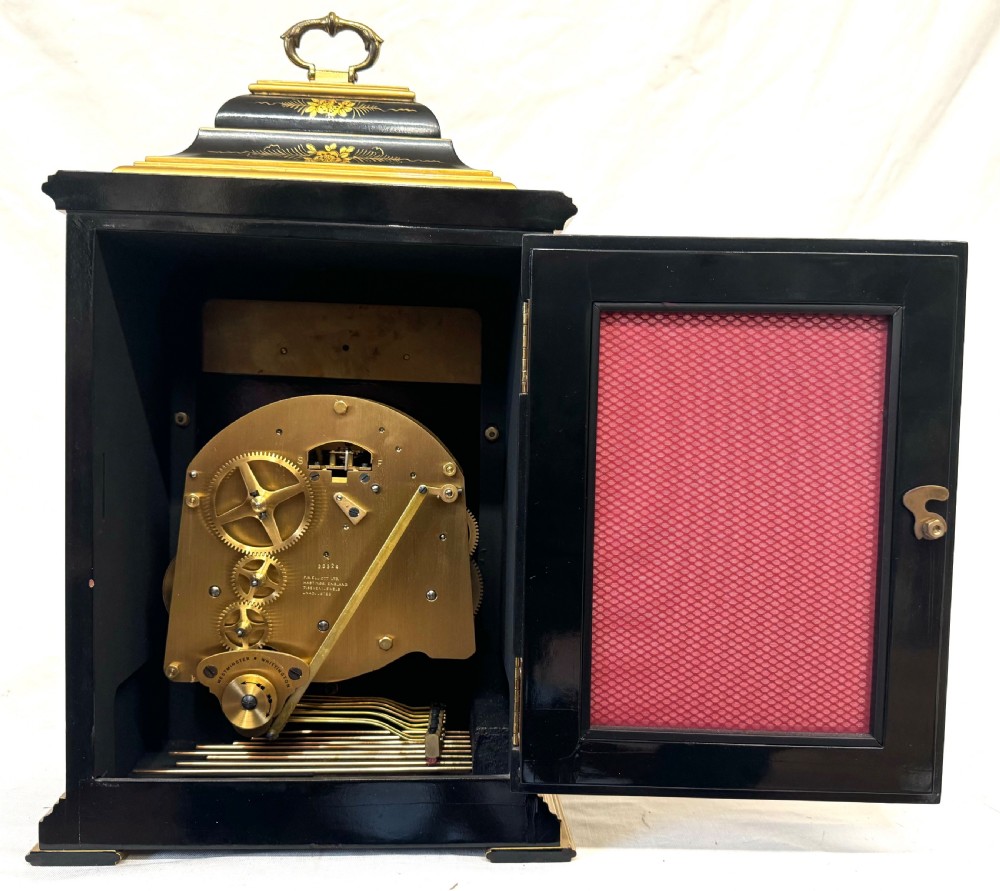 Stunning Musical Elliot London Black Chinoiserie Musical Clock Lacquered View IX