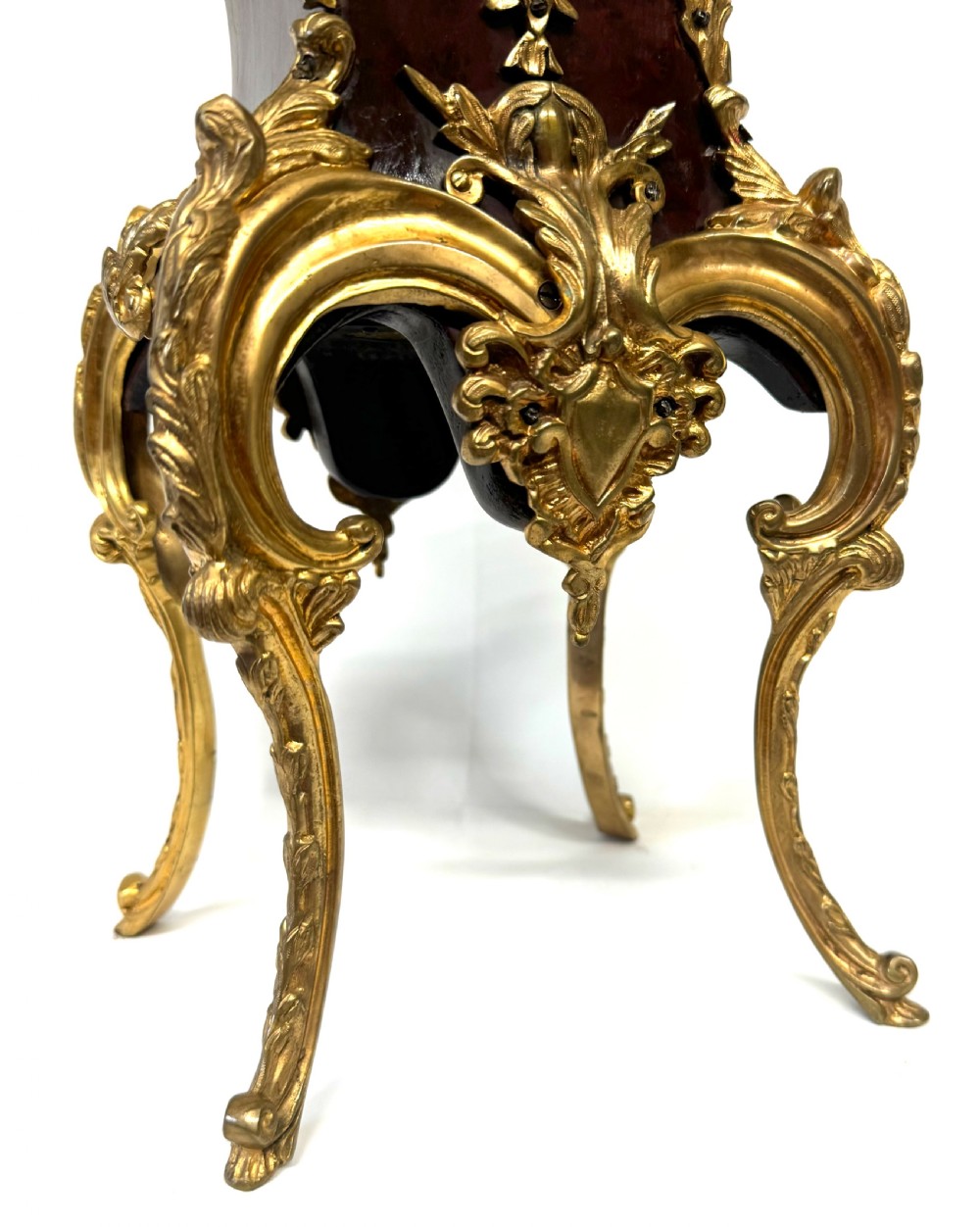 Large Antique Burr Walnut / Amboyna French Mantel Clock With Ormolu Mounts Tall View IV