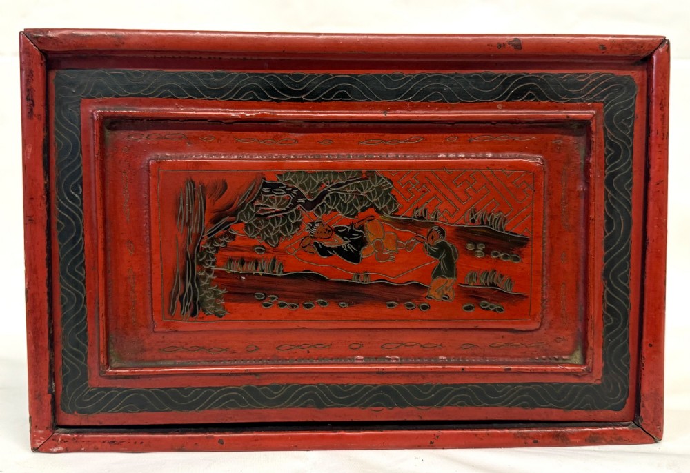 Rare Bovine & Bamboo Mah Jong Mahjong Set With Red Chinoiserie Case 144 tile View V