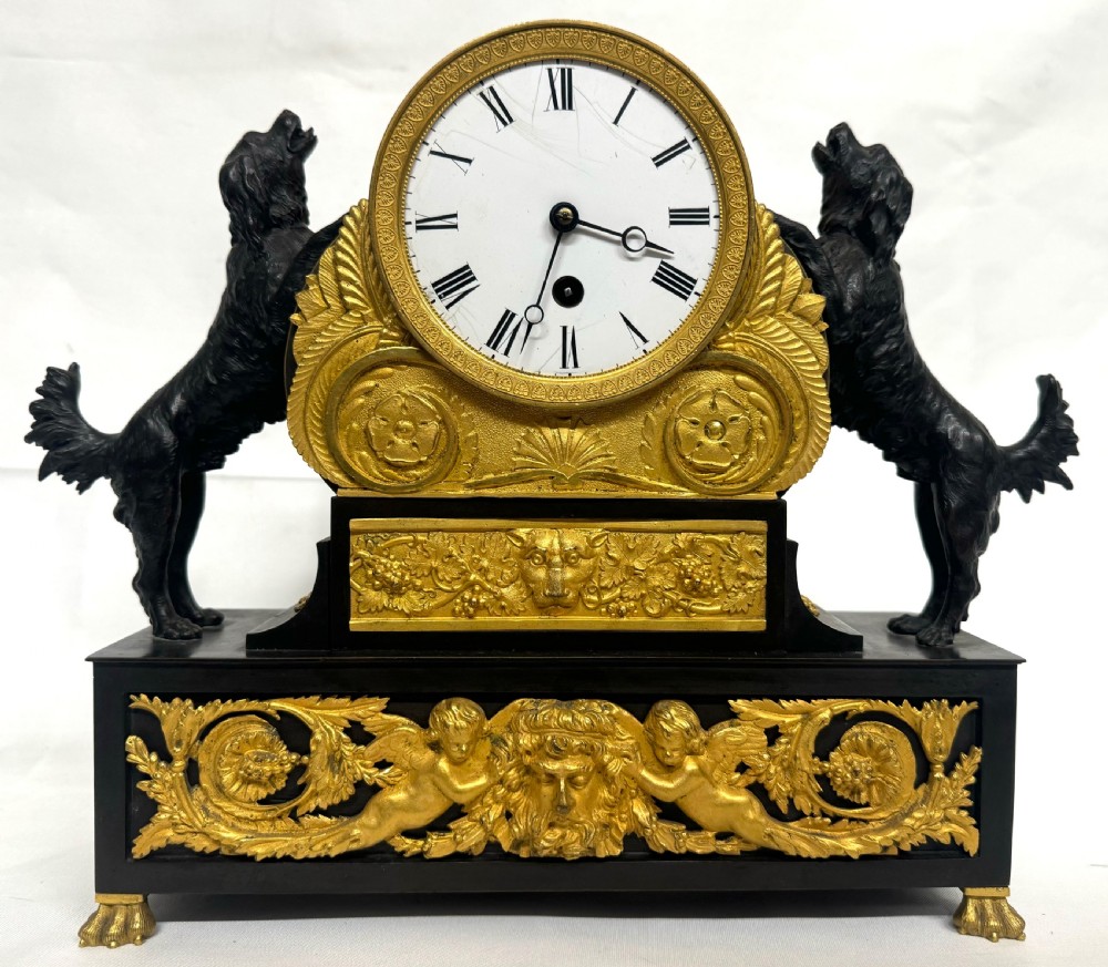 Antique Regency Gilt Bronze Chain Fusee Mantel Clock With Spaniel Dogs Working View II